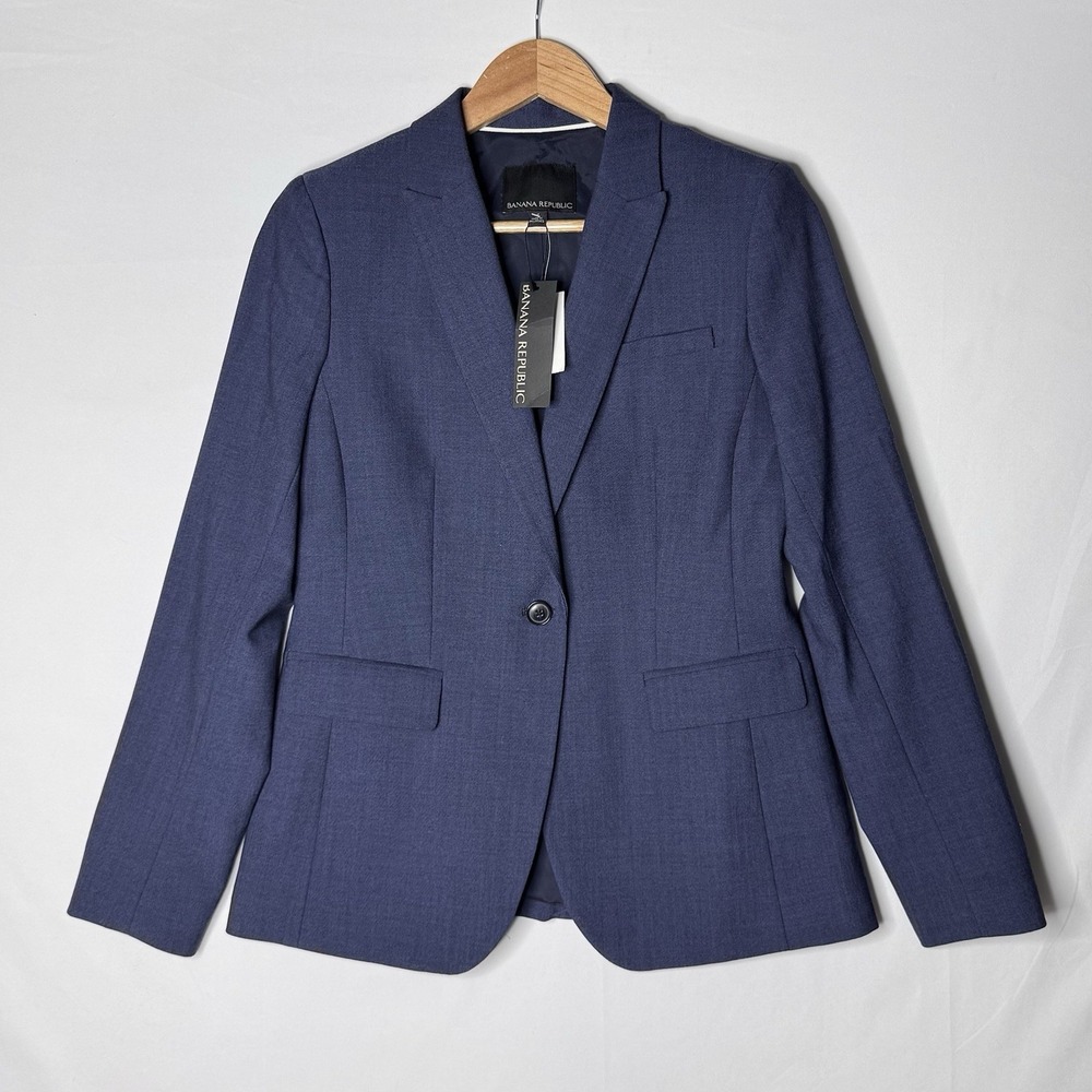 Banana Republic NEW Womens Lightweight Wool Blazer Sz 4 Navy Blue Stretch Career